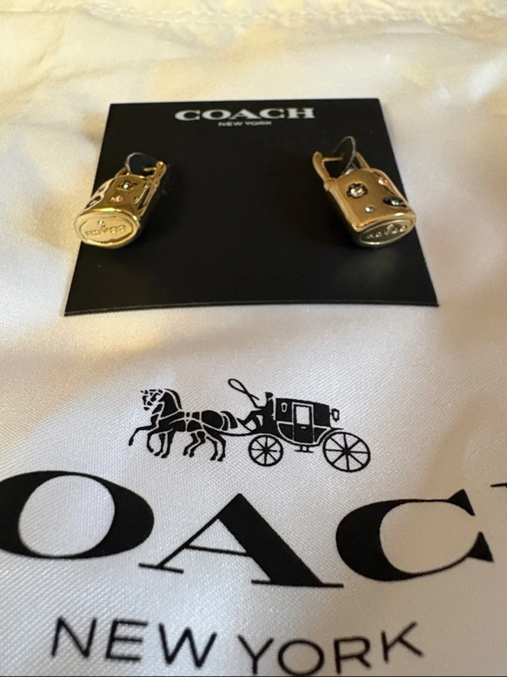 Coach Gold Padlock Stud Earrings - Gold - Picture 4 of 5